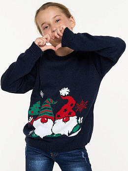 Свитер детский новогодний с гномами т.синий 128-158 см