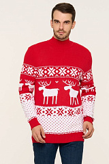 Свитер мужской с оленями красный