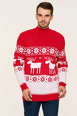 Свитер мужской с оленями красный